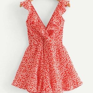 Red Floral Romper. Never Worn.